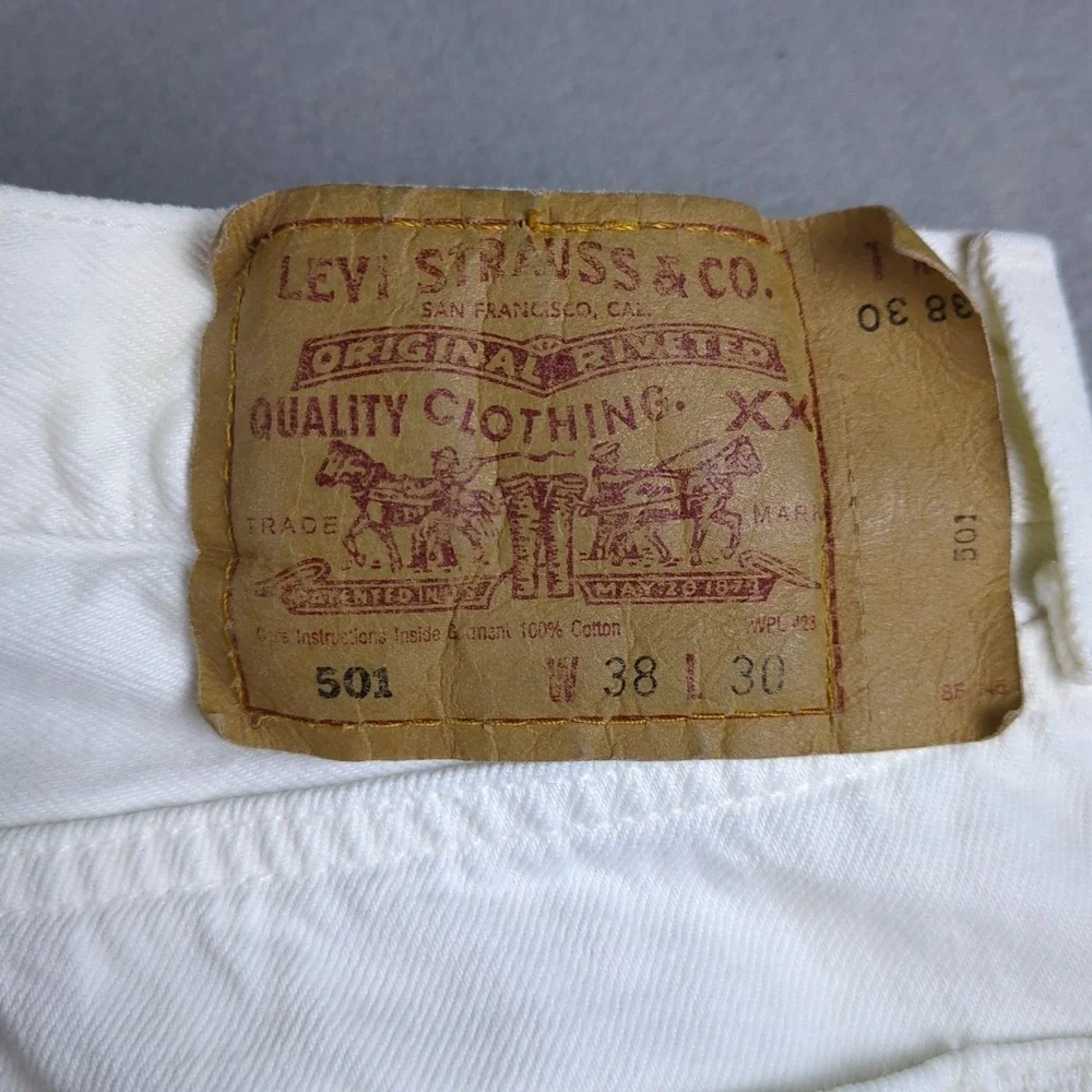 VTG Y2K Levis 501 Jeans Mens 38x30 (34x27) White Button Fly Original Straight